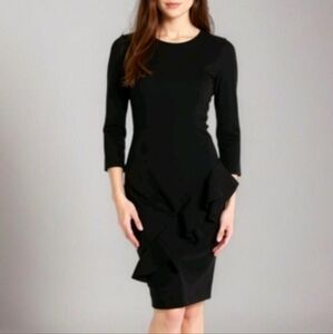 Calvin Klein dress black flutter skirt round neck midi